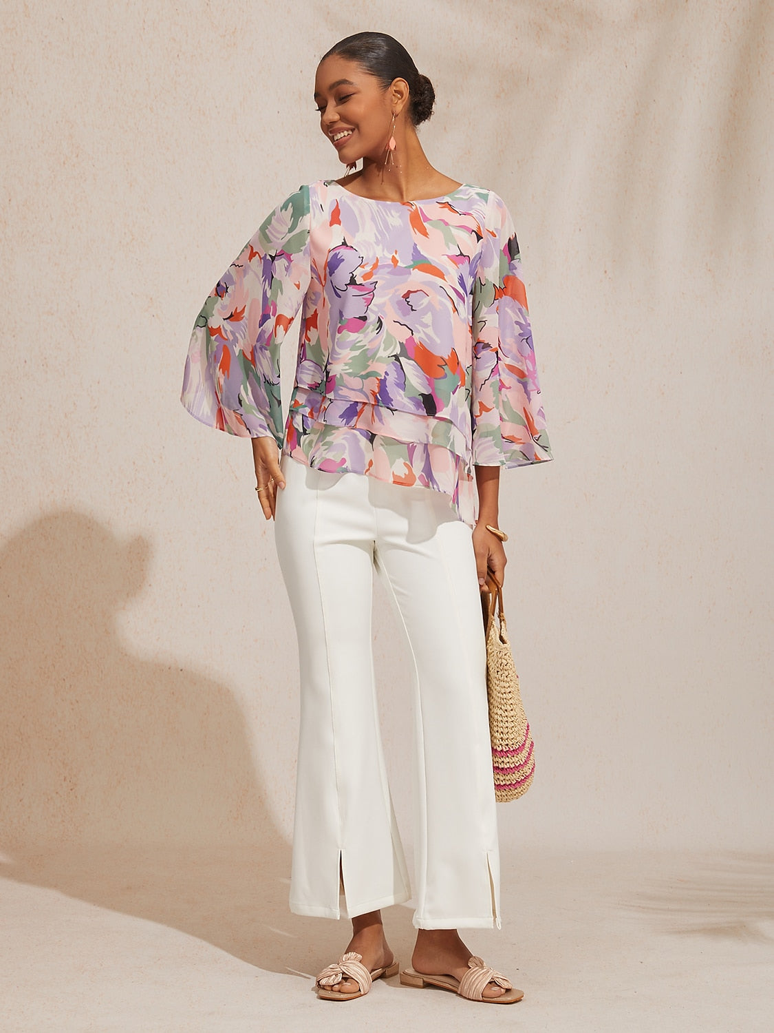 Ocean Paisley Flora Chiffon Layered Blouse
