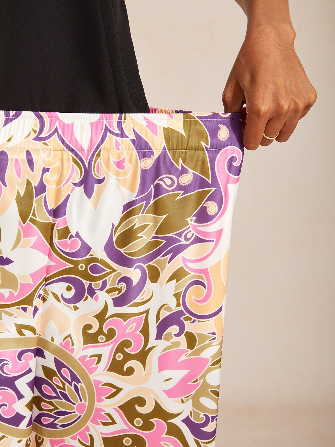 Pastel Floral Garden  Satin Wide Leg Pants