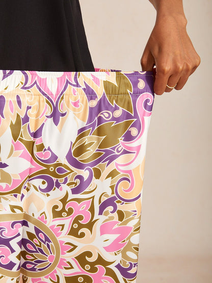 Pastel Floral Garden  Satin Wide Leg Pants