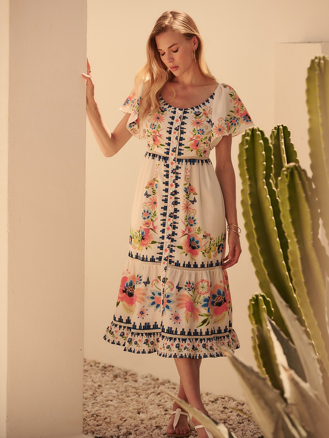 Linen like Floral Geometric Ruched Maxi Dress Vacation