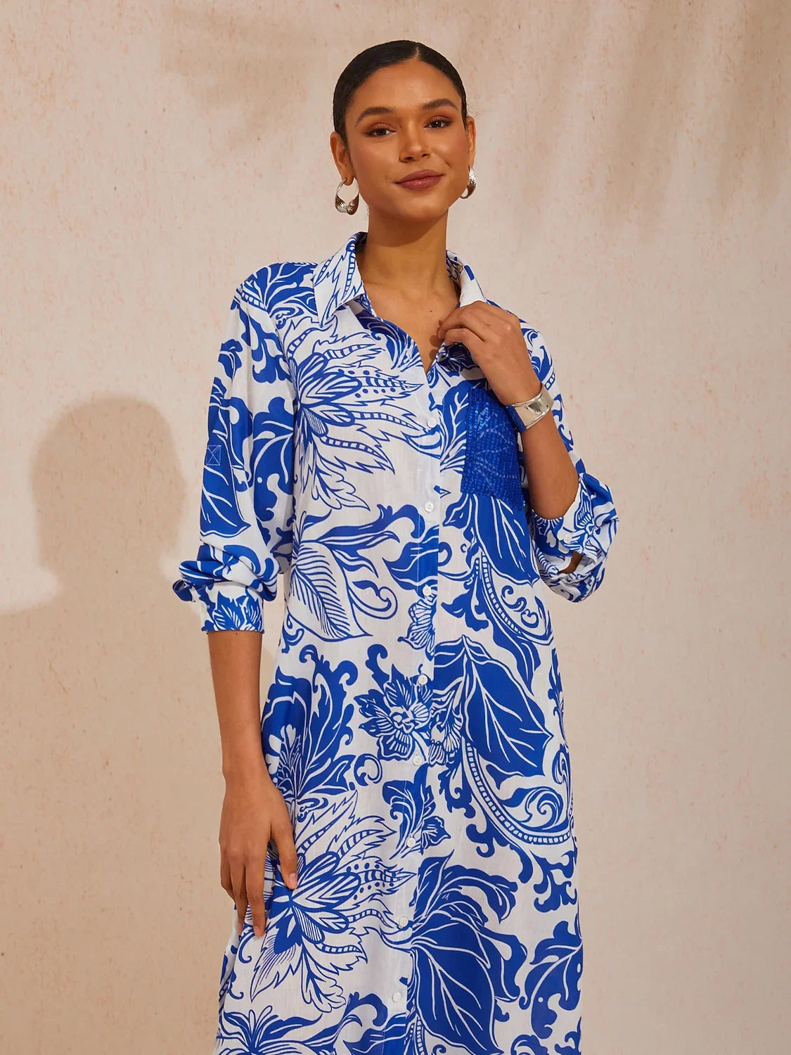 St Barth Blooms Airy Linen Look Blue Maxi Dress