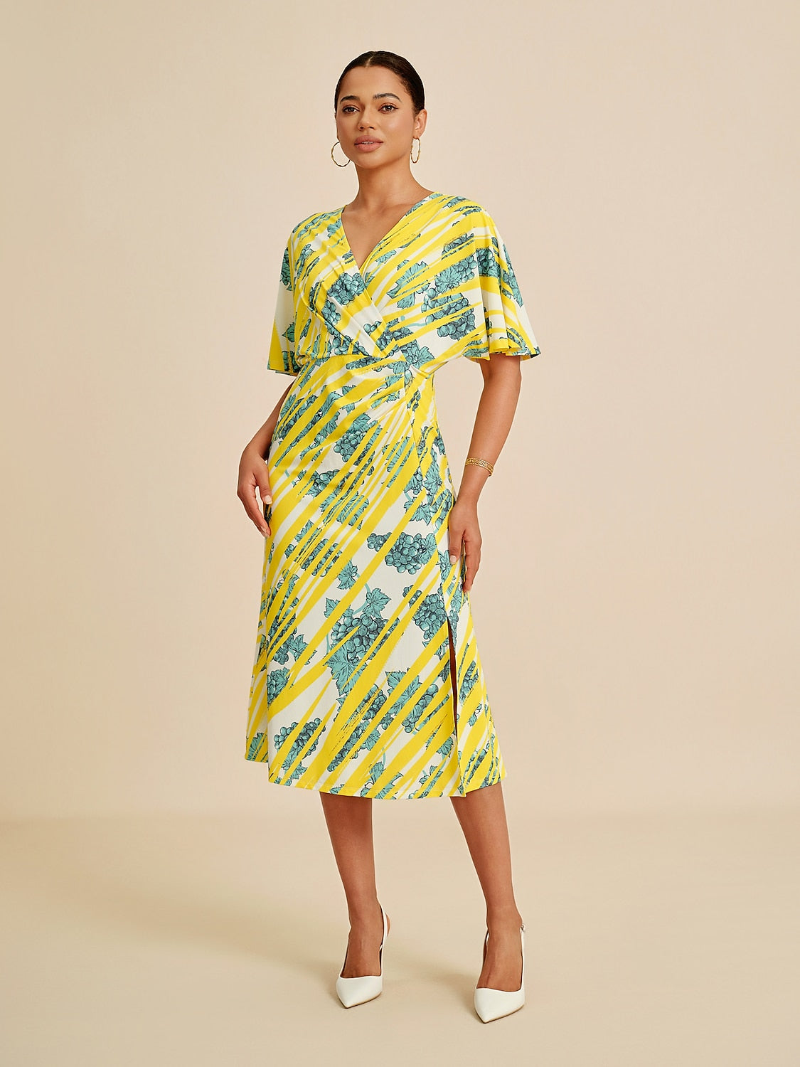 Bold Print Batwing Sleeve Midi Dress