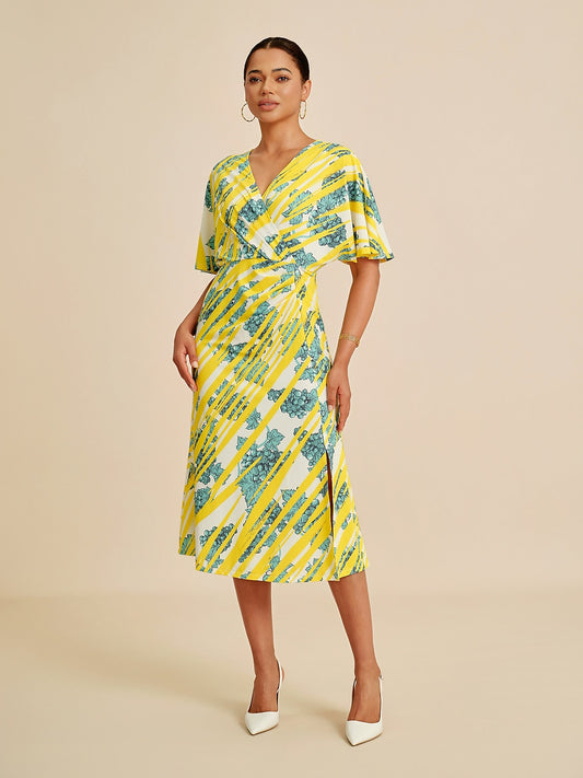Bold Print Batwing Sleeve Midi Dress