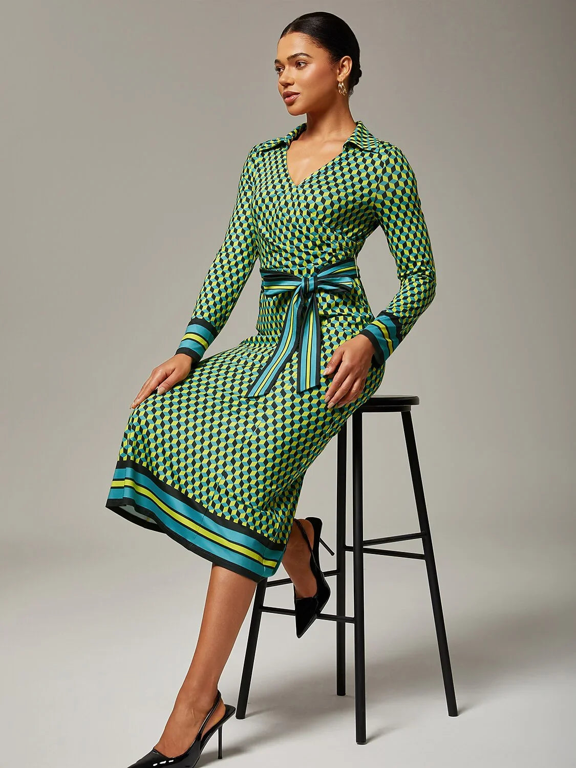 3D Geometric Stretchy Wrap Dress