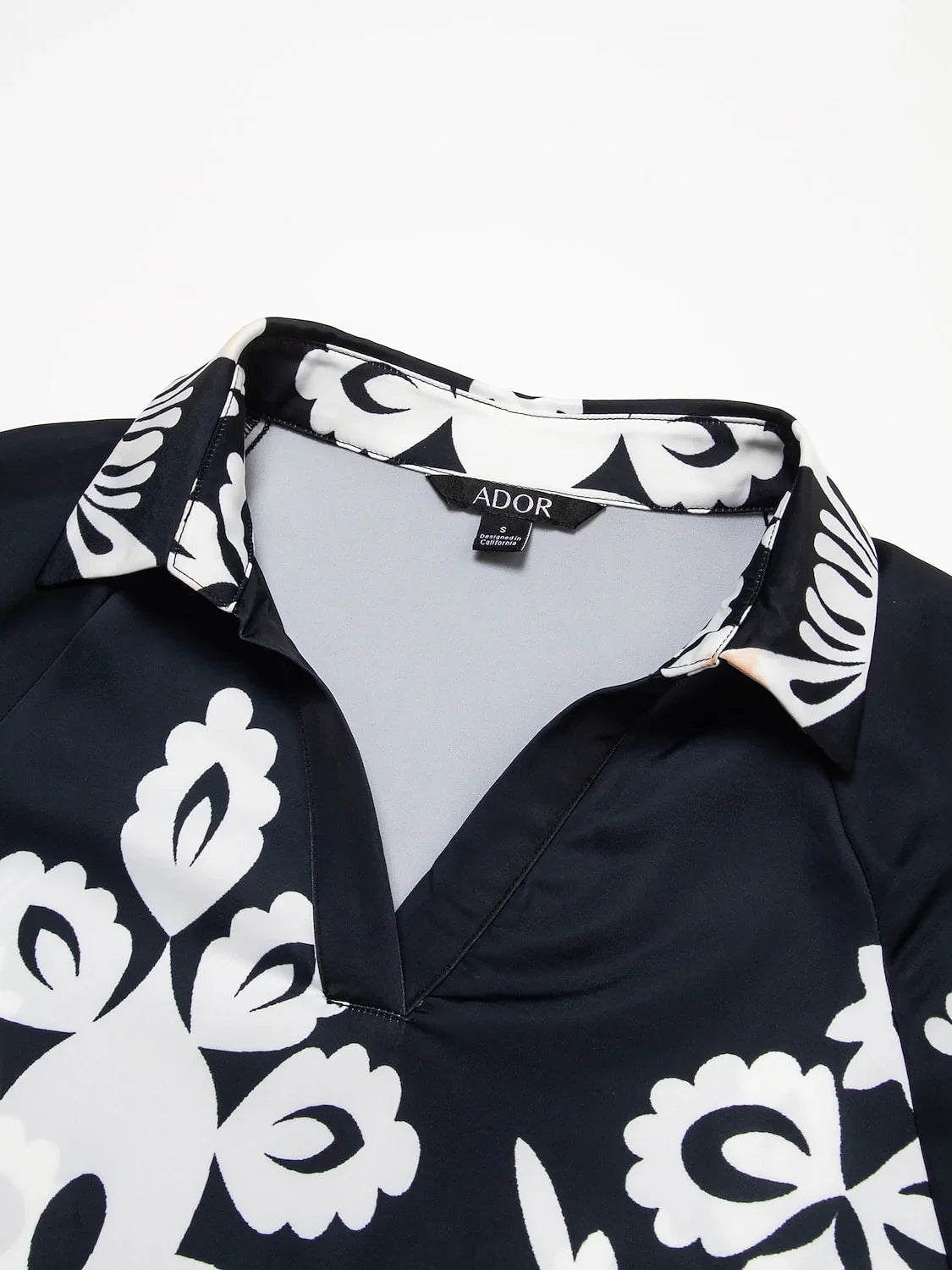 Satin Ethnic Print Raglan Modern Lapel Black Print Top