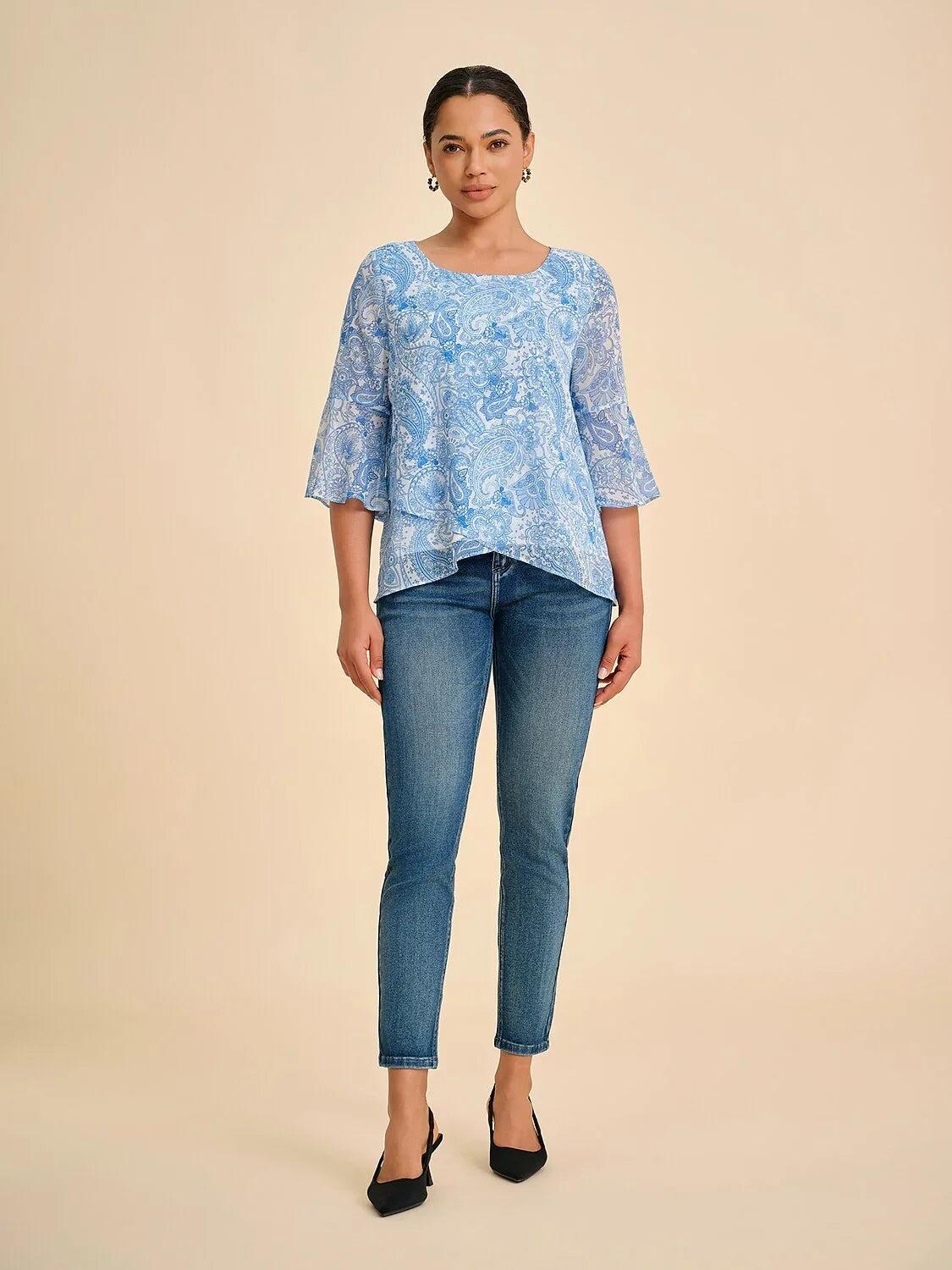 Sky Blue Paisley Chiffon Blouse