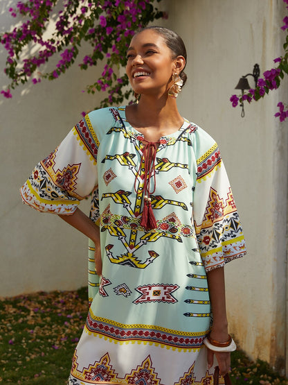 Ethnic Totem Flowy Chiffon Maxi Dress