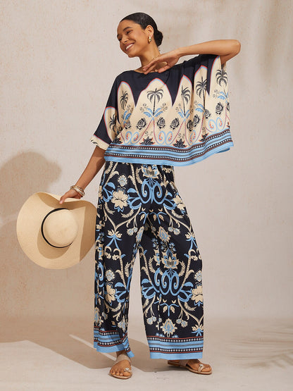Pastel Floral Garden Silky Satin Dolman Batwing Top