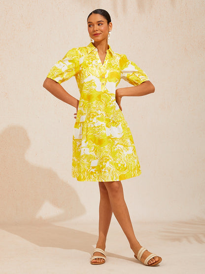 Graphic Art Mustang Linen Look Midi Dress
