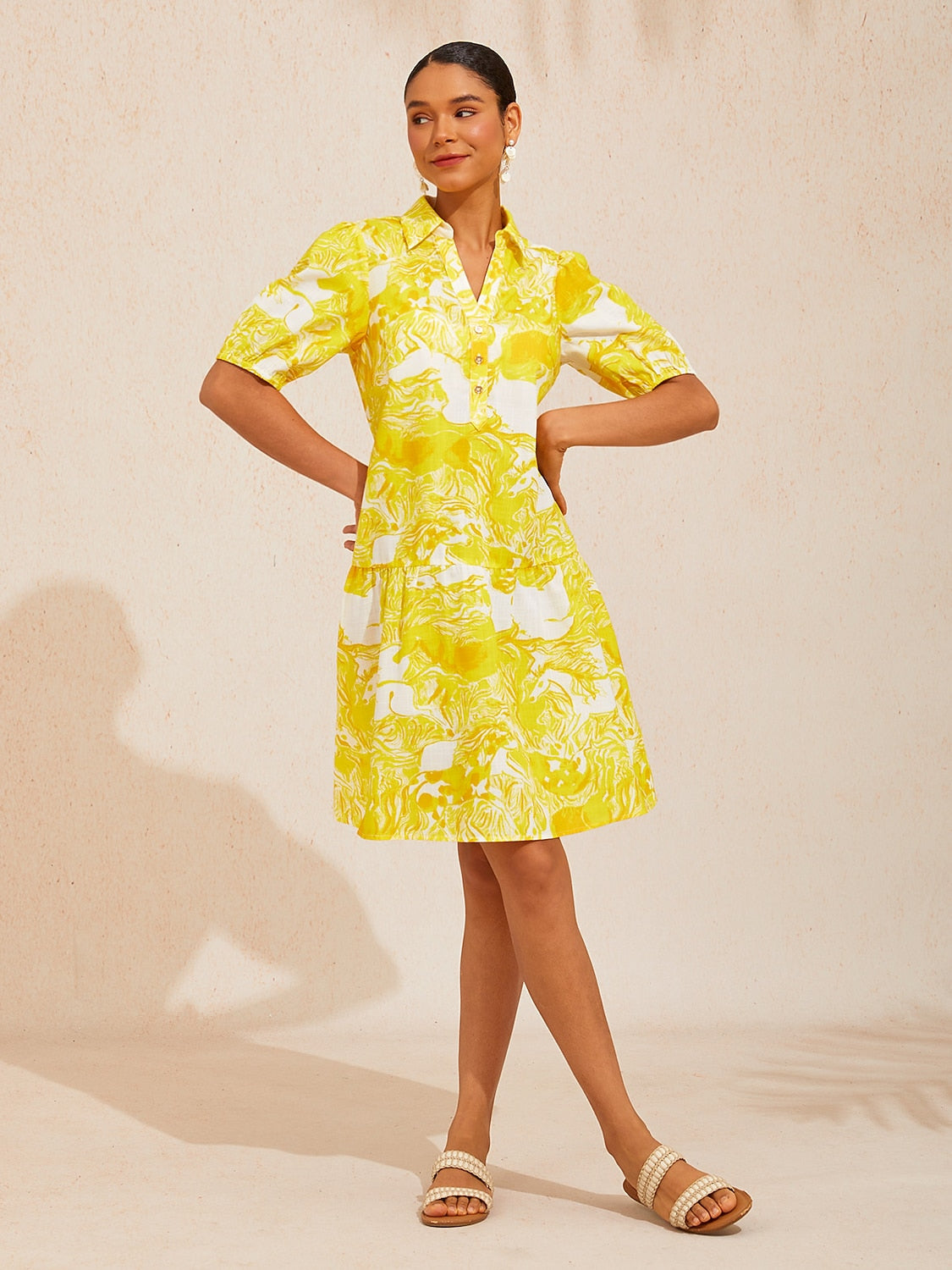 Graphic Art Mustang Linen Look Midi Dress