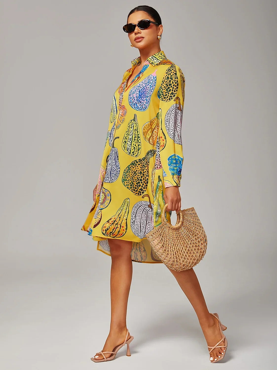 Robe chemise à impression de citrouille et ourlet asymétrique
