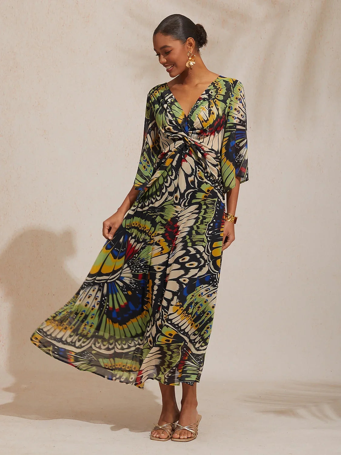 Jungle Butterfly Flowy Chiffon Maxi Dress
