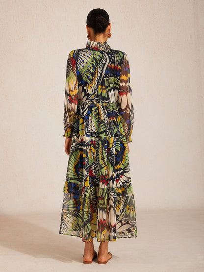 Jungle Butterfly Flowy Chiffon Maxi Dress