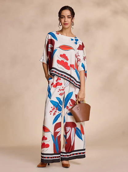 Satin Bateau Irregular Hem Magyar Sleeve Blouse