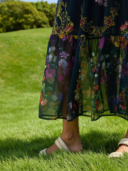 Midnight Jewel Bloom Flowy Chiffon Maxi Dress