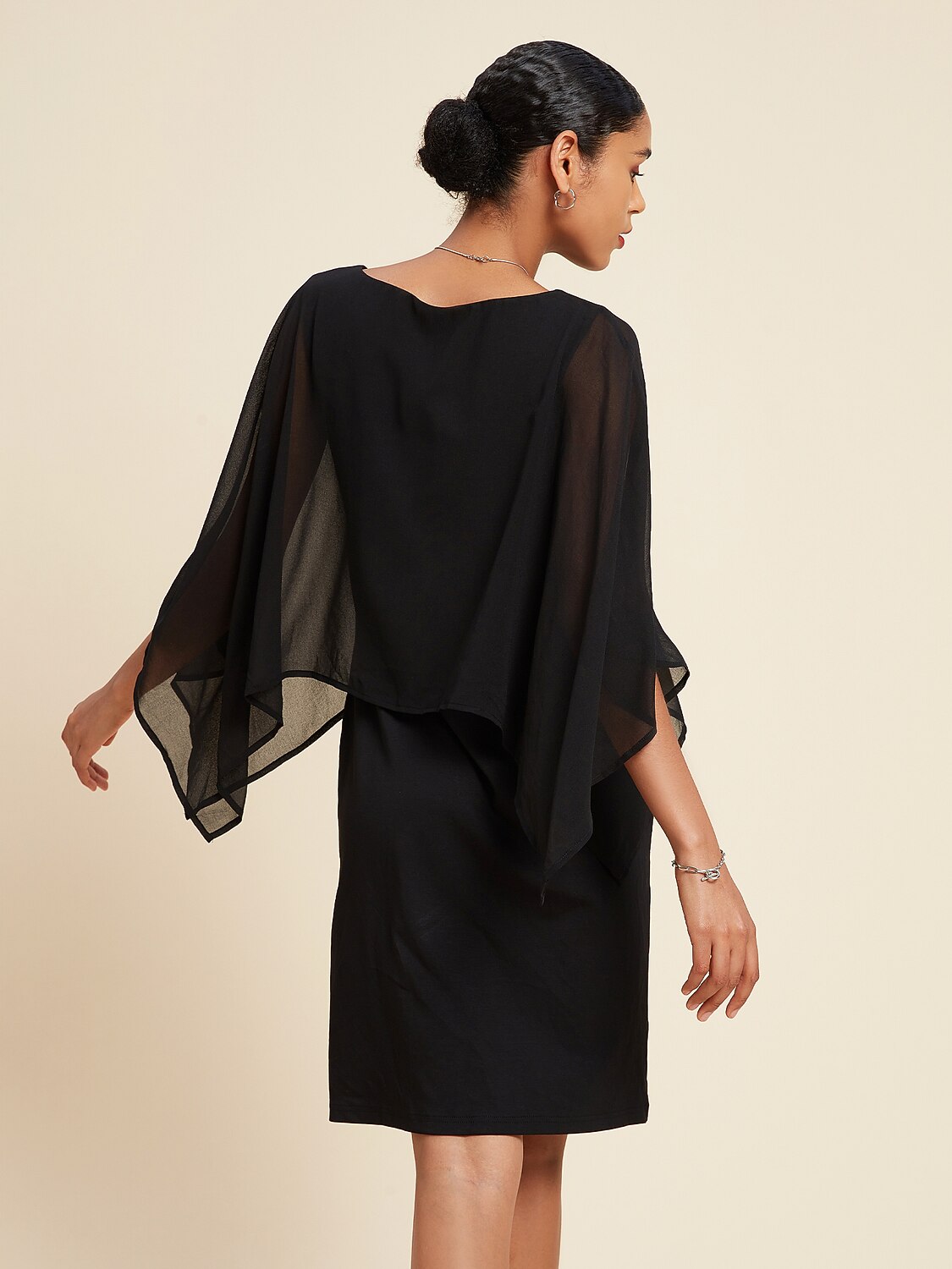 Chiffon Cape Sleeve Wedding Guest Mini Dress