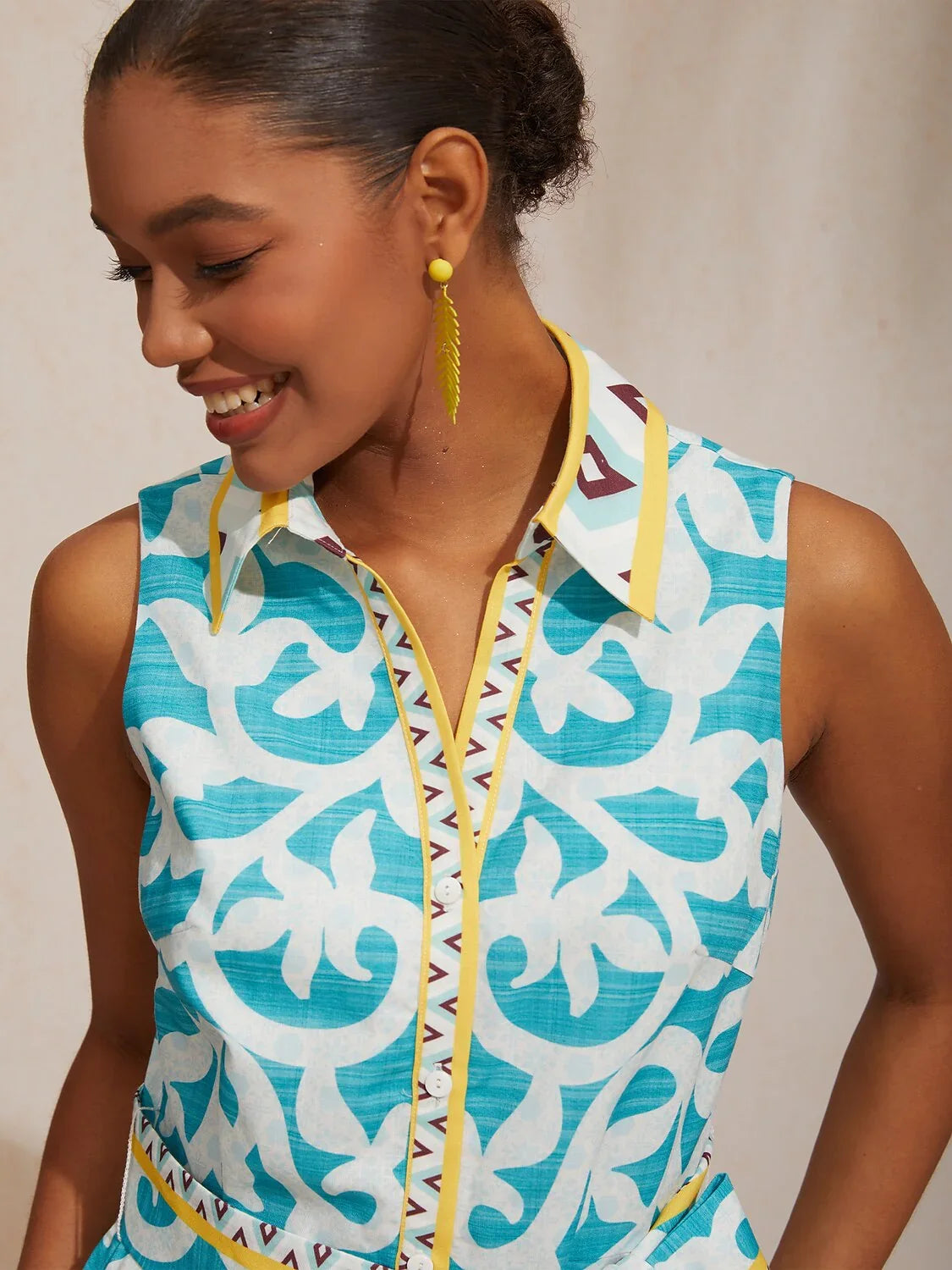 St Barth Blooms Airy Linen Look Blue Shirt Dress