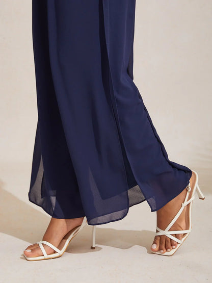 Elegant Slit Layered Wide Leg Pants