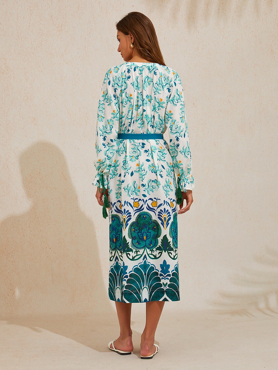 Jade Palace Garden Linen Look Maxi Dress