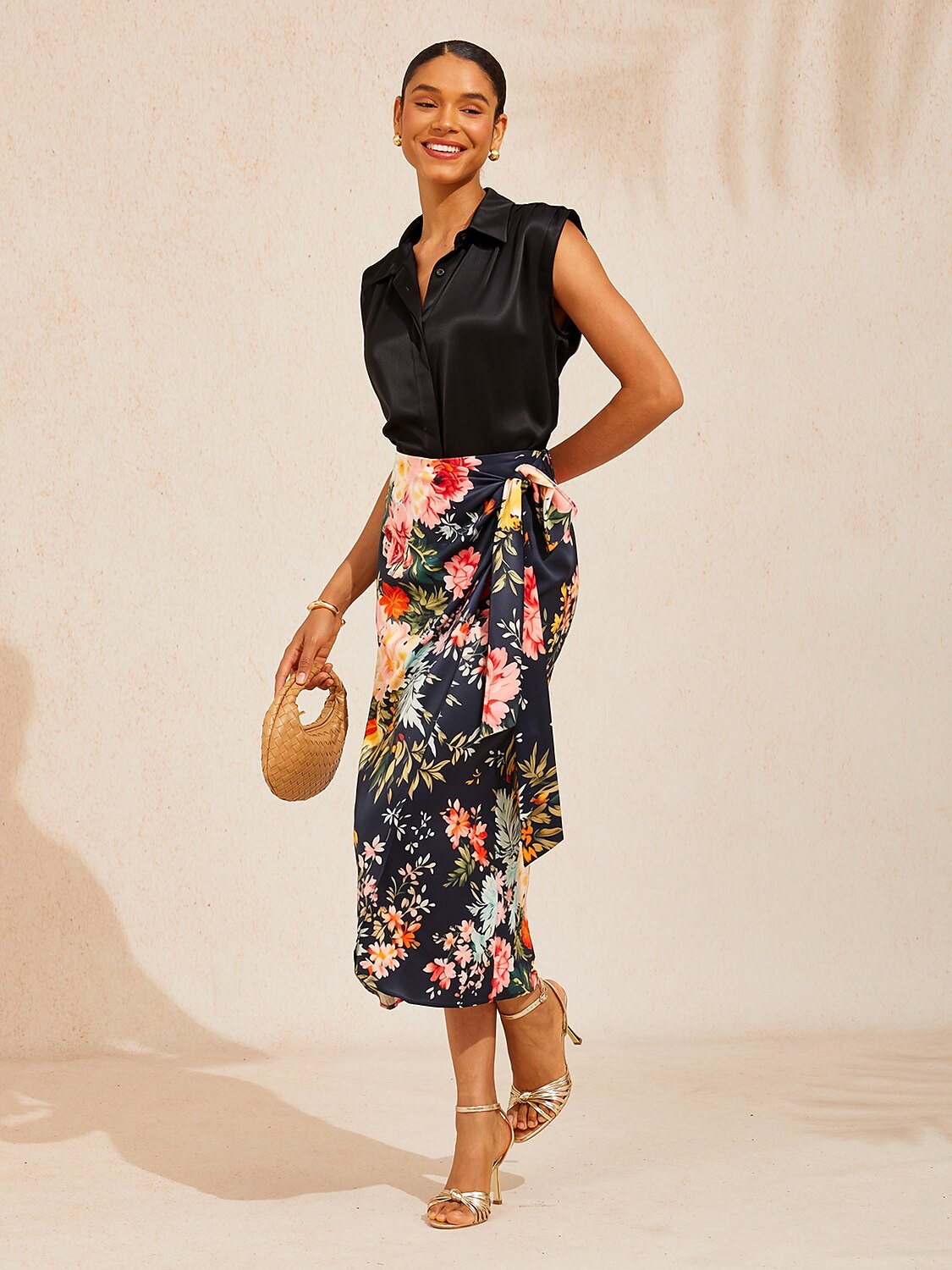 Moonlight Blossom Silky Satin Wrap Skirt