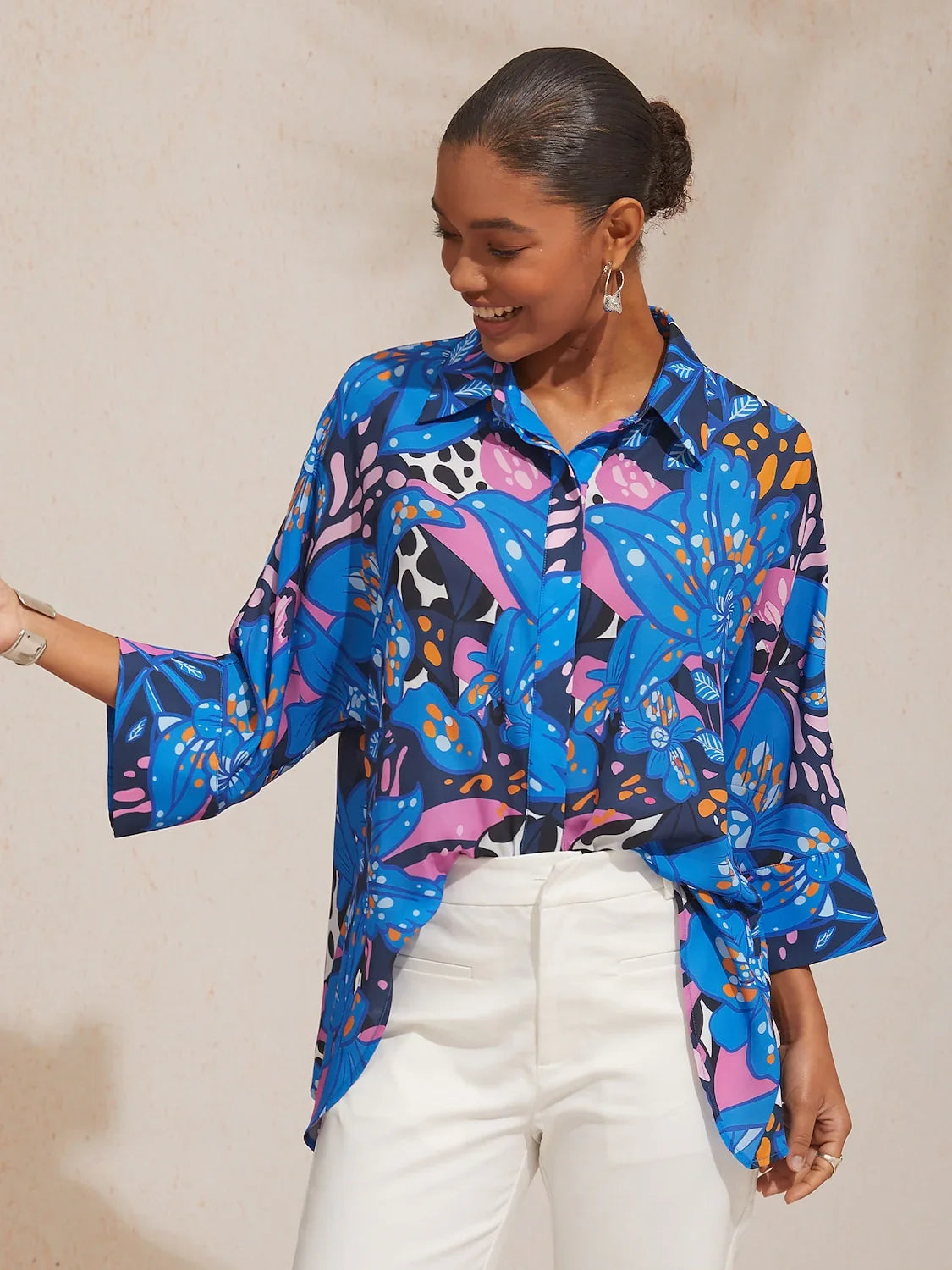 Abstract Azure Silky Satin Dot Shirt