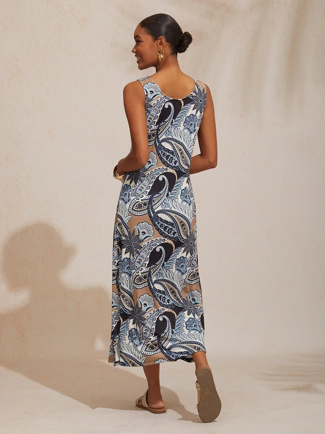 Abstract Paisley Fitted High Stretch Knit Maxi Dress