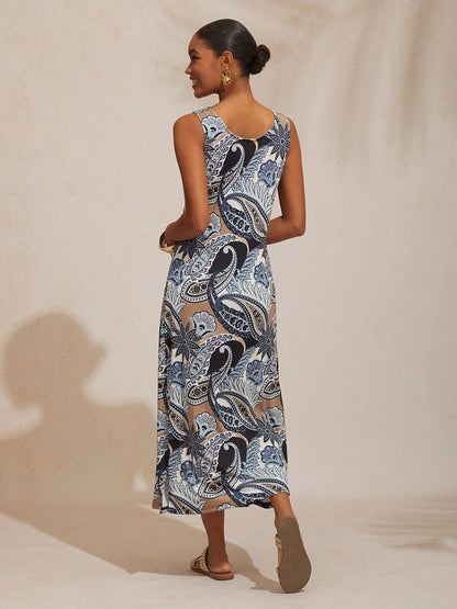 Abstract Paisley Fitted High Stretch Knit Maxi Dress