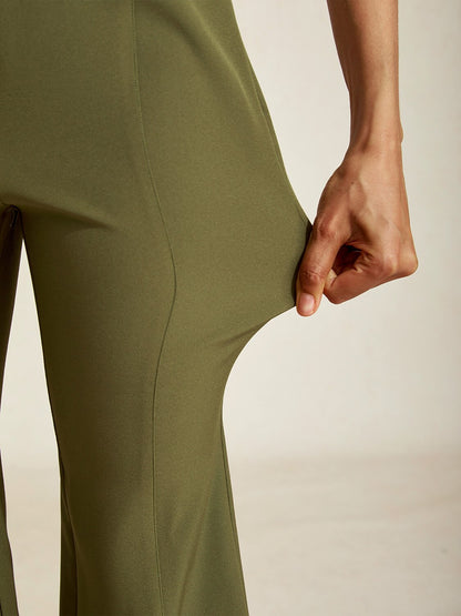 Slightly Stretch Fine Rib Cropped Flared Pants