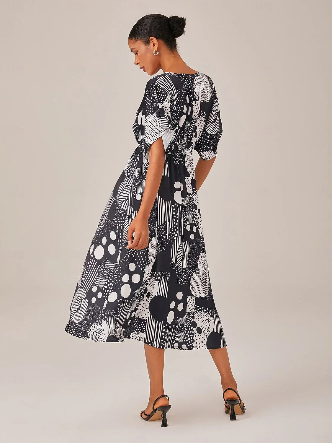 Chiffon Geometric Polka Dot Print Midi Dress