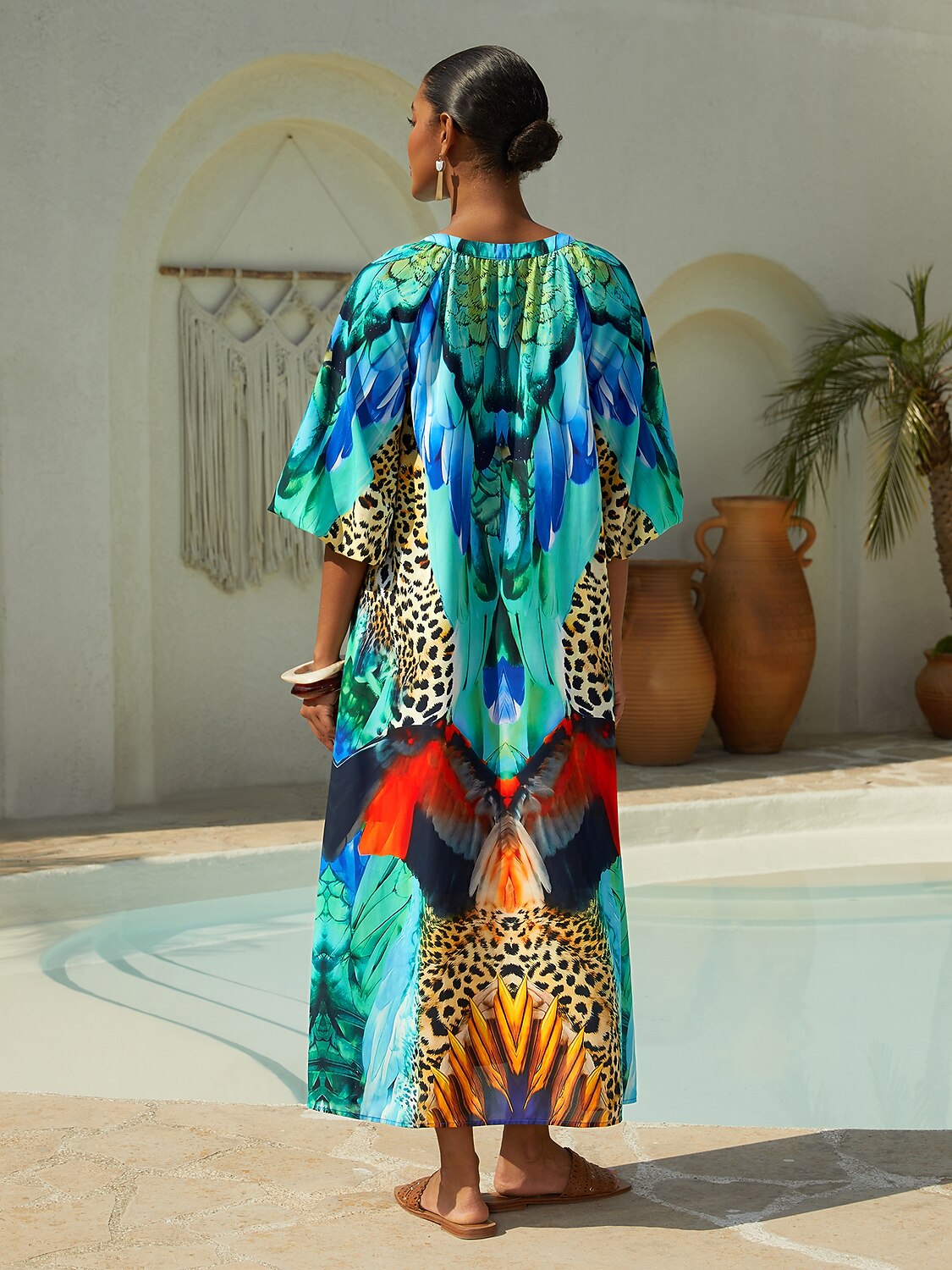 Ethnic Totem Flowy Chiffon Maxi Dress