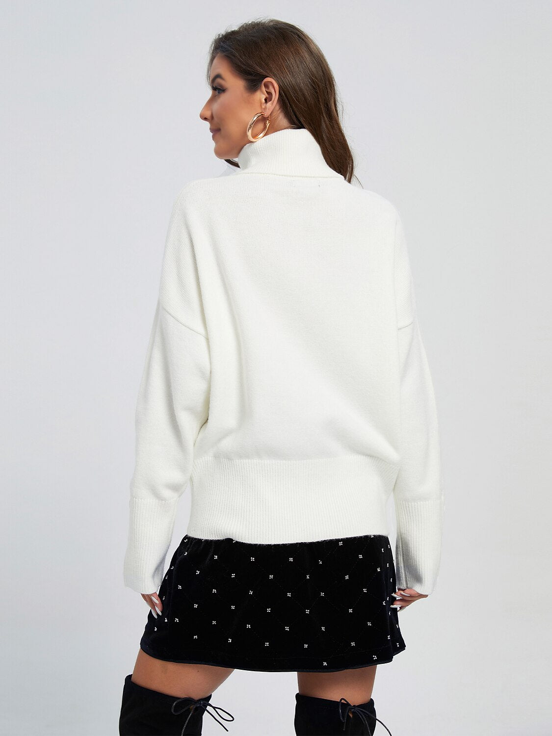 Acrylic Ribbed Knit Turtleneck Sweater Jumper