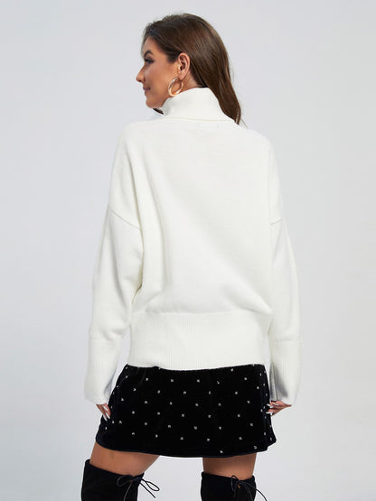 Acrylic Ribbed Knit Turtleneck Sweater Jumper