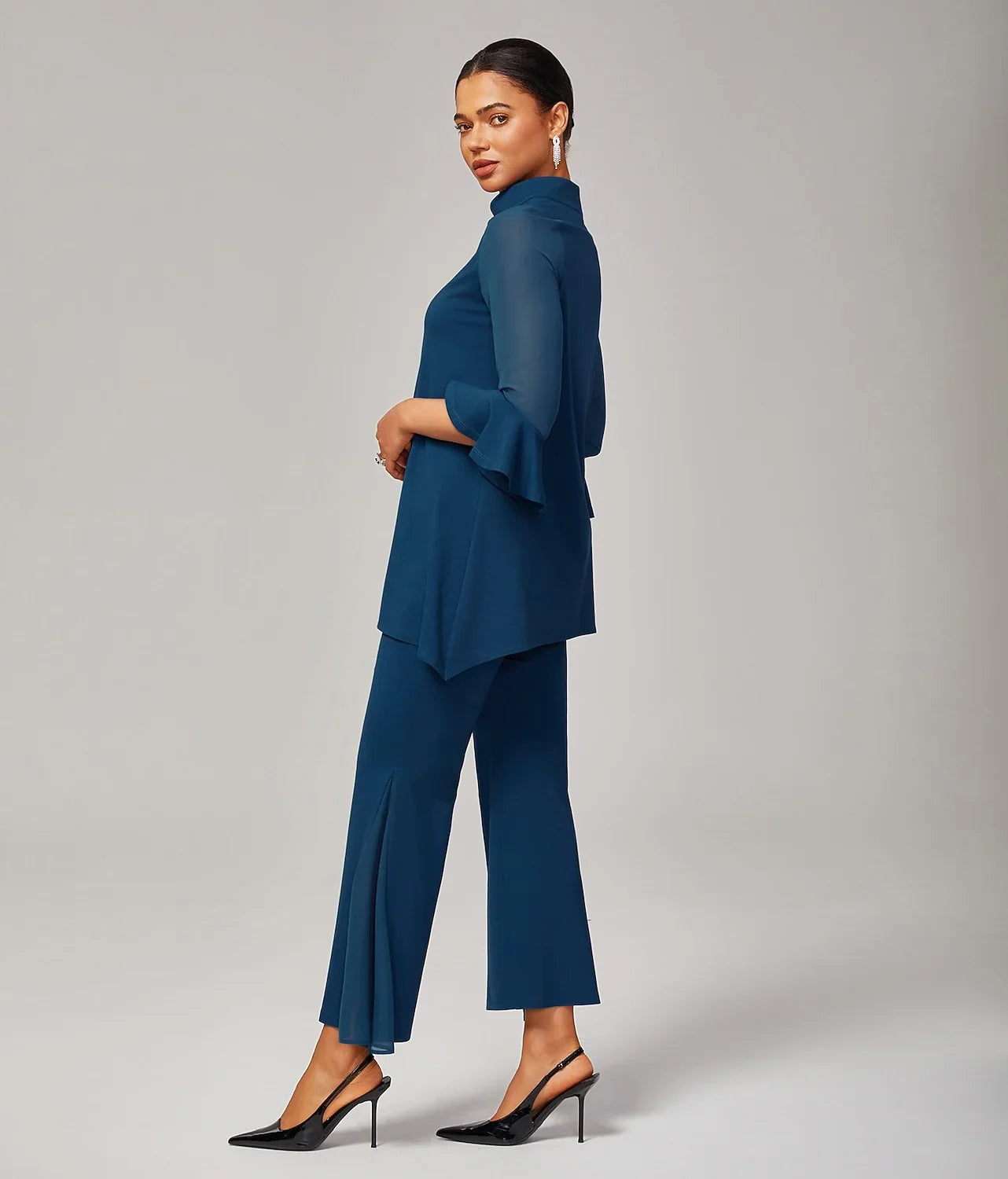 Pantalon Noir Taille Haute Pantalon Léger en Mousseline