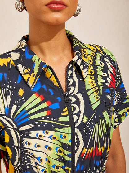 Jungle Butterfly Slight Stretch Short Dress