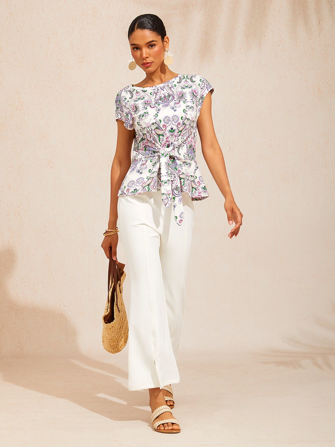Marble Flora Cotton Knit Tie Front Top