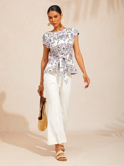 Marble Flora Cotton Knit Tie Front Top