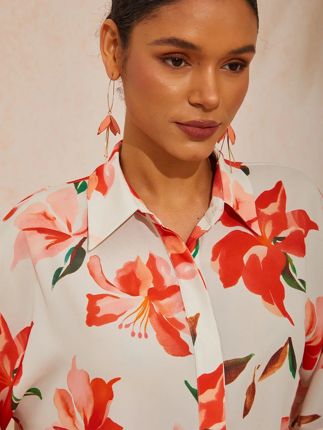 Spring Blooms Flowy Chiffon Asymmetrical Dolman Sleeve Blouse