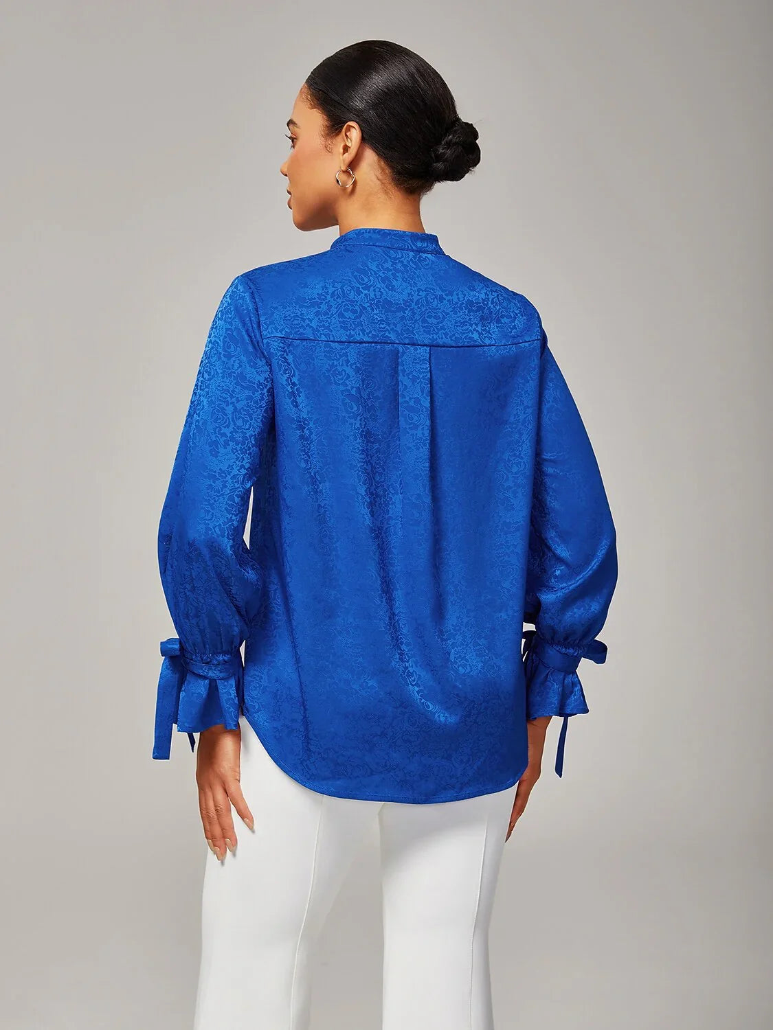Royal Blue Stand Collar Satin Shirt