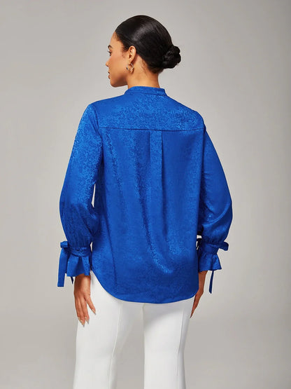 Royal Blue Stand Collar Satin Shirt