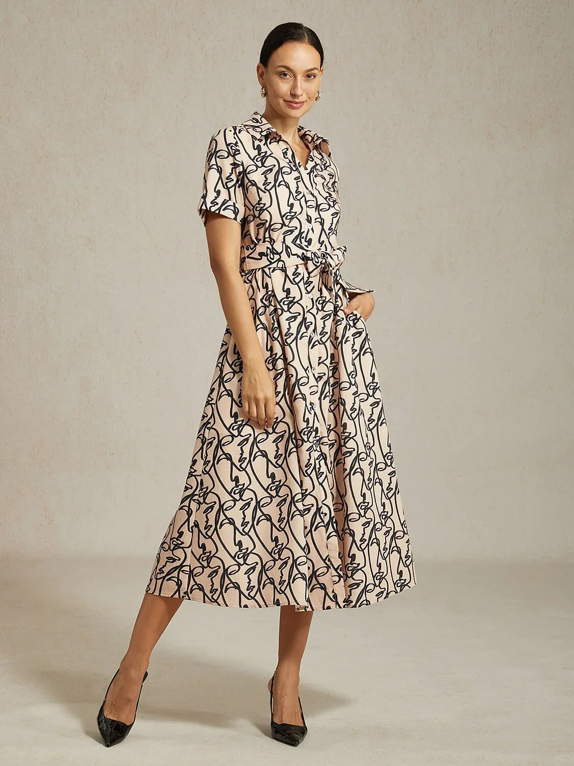 Abstract Art Pattern Shirt Collar Dress