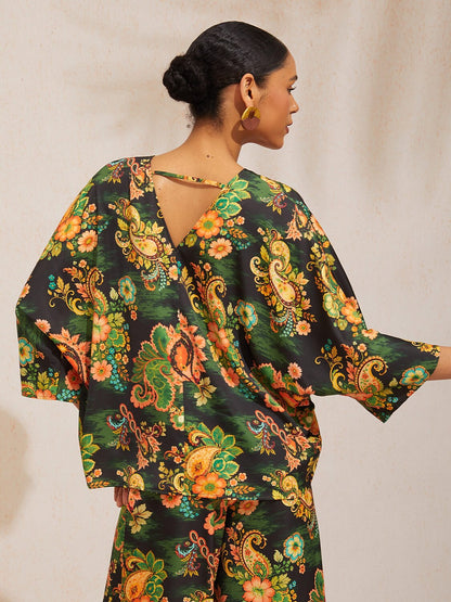 Coral Riviera Silky Satin Batwing Top