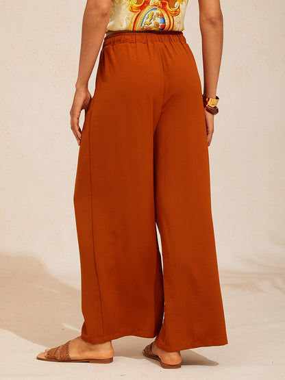 Vacation Elastic Drawstring Wide Leg Pants