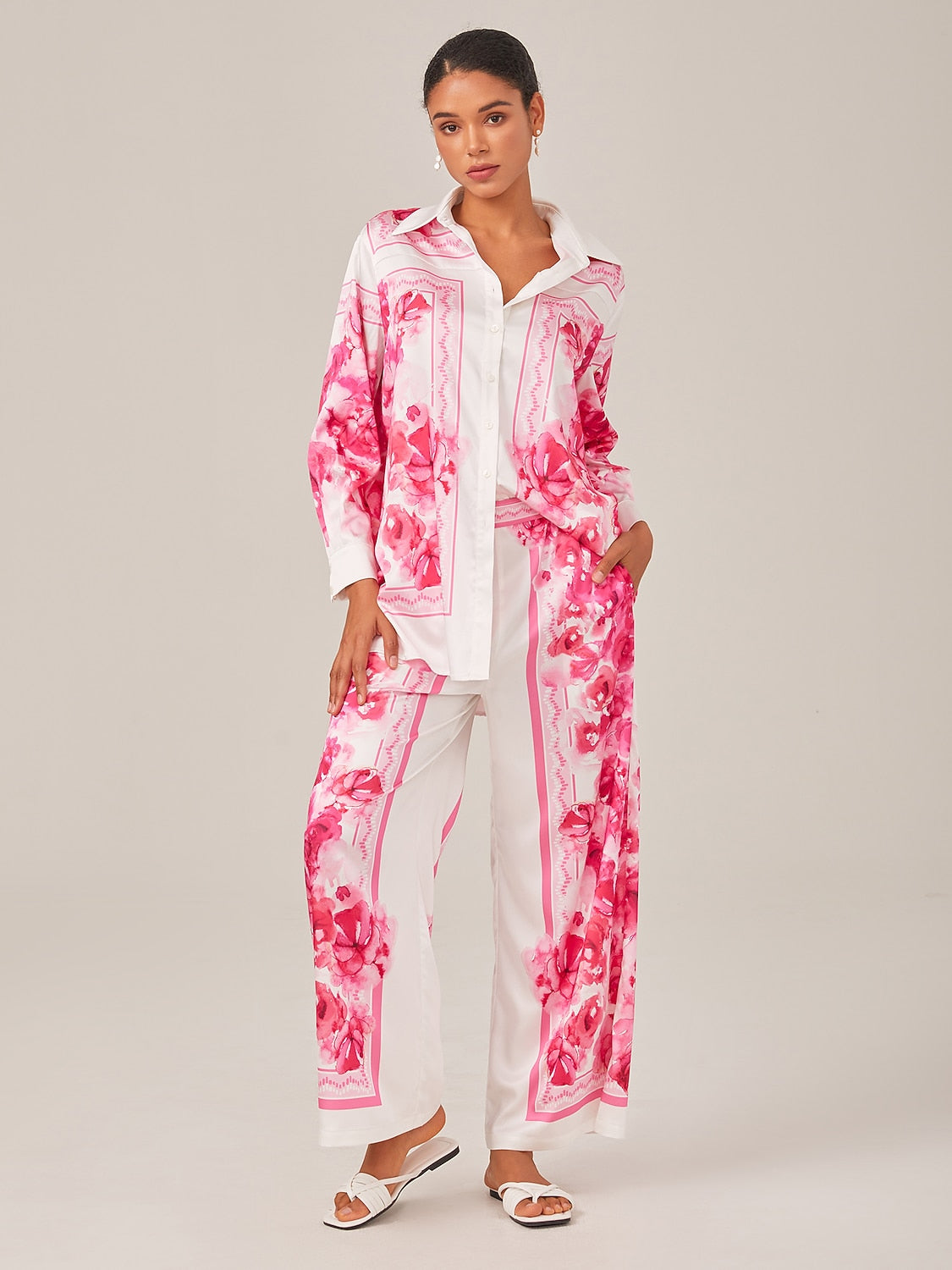 Printed High-Waisted Casual Pants