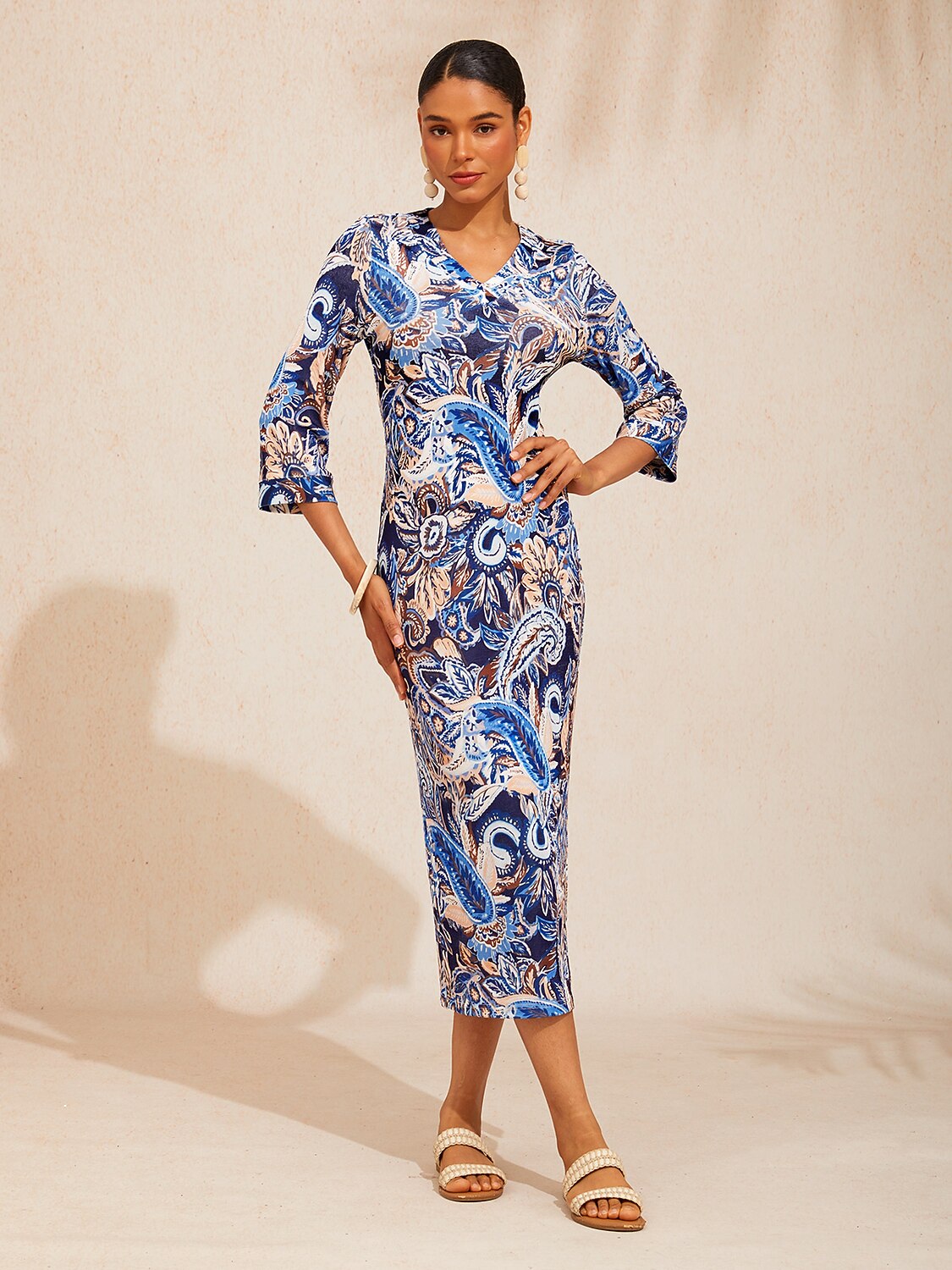Ocean Paisley Flora High Stretch Knit Dress