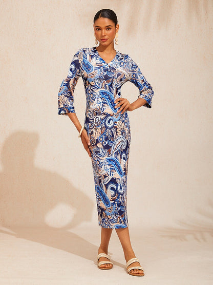 Ocean Paisley Flora High Stretch Knit Dress