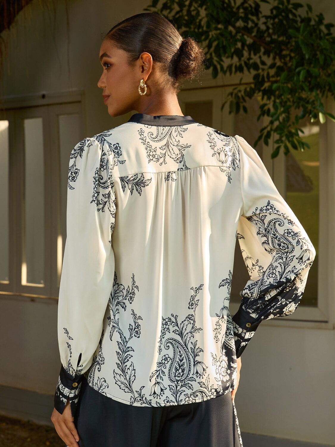 Noir Baroque Silky Satin Blouse
