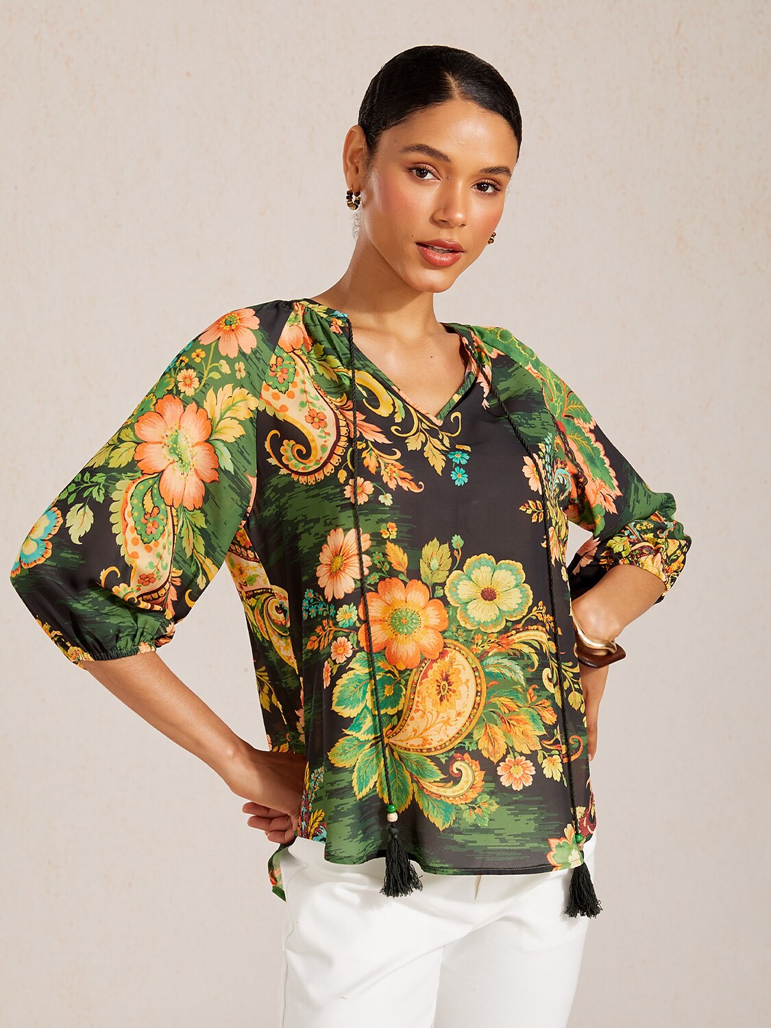 Vintage Baroque Chiffon Raglan Sleeve Blouse