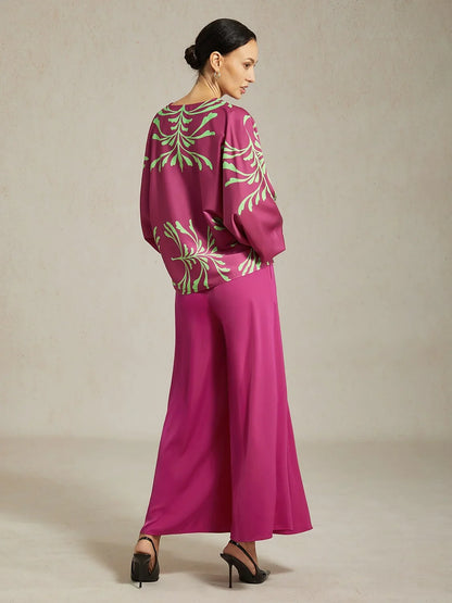 Vivid Fuchsia Print Satin Lantern Top