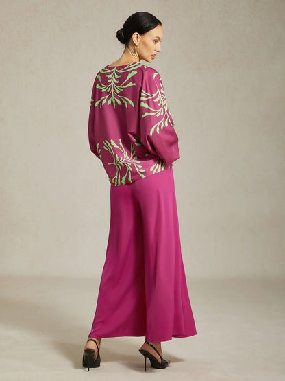 Satin Wide Leg Burgundy Pocket Pants