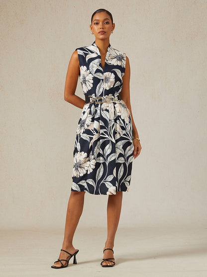 Golden Petal Slub Fabric Party Midi Dress